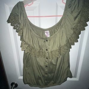 No Boundaries green off shoulder top